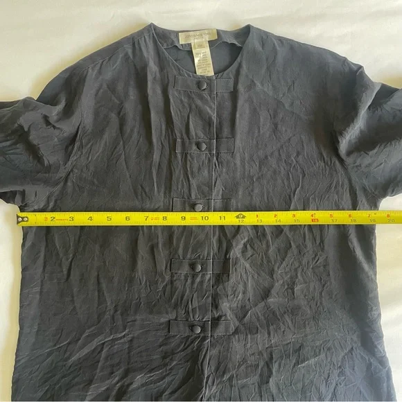 Vintage Jones New York 100% Silk Black Collarless Button Up Shirt Blouse - Picture 12 of 13